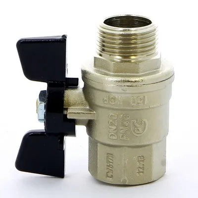 Кран шаровой латунный вн-НАР резьба, ручка-бабочка, усиленный, никель Bugatti Oregon