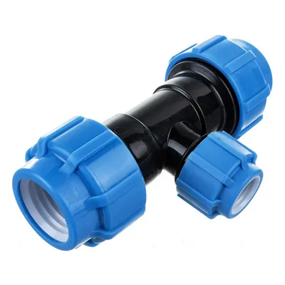 Тройник обжимной переходной Ø50х32х50 пластиковый для труб ПНД Политэк 51503250