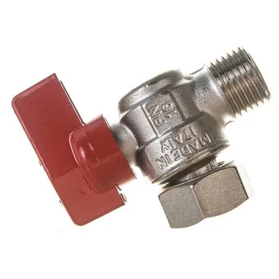 Кран шаровой латунный НАР резьба-НГ угловой, ручка-флажок красная, никель Elsen