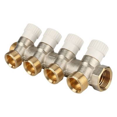 Коллектор Stout 3/4"х3/4" ЕК с запорными вентилями, Никель