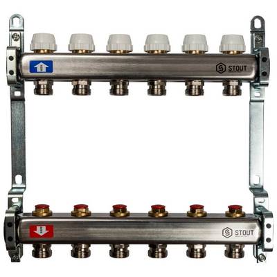 Коллекторная группа для отопления Stout на 6 выходов из нержавеющей стали SMS-0922-000006