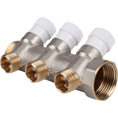 Коллектор Stout 1"х1/2" с запорными вентилями, Никель