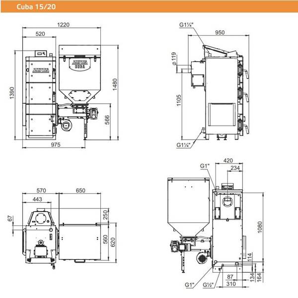 Котёл твёрдотопливный автоматический Zota Cuba 15 ZC4931120015