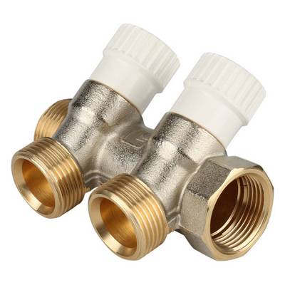 Коллектор Stout 3/4"х3/4" ЕК с запорными вентилями, Никель