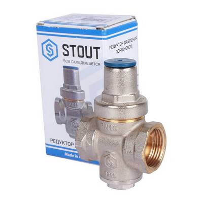 Регулятор давления воды ВВ 3/4" Ру=1-5,5 бар PN16 поршневой без отвода под манометр Никель Stout SVS-1009-000020