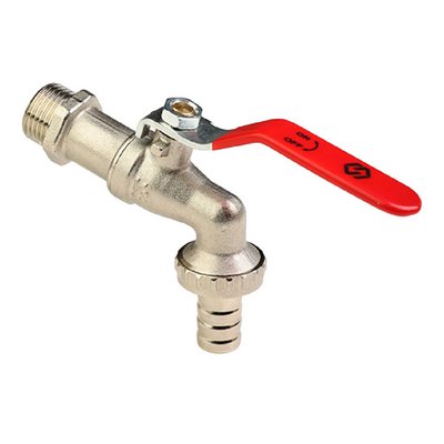 Кран водоразборный латунный со штуцером, ручка-рычаг, никель MVI Premium