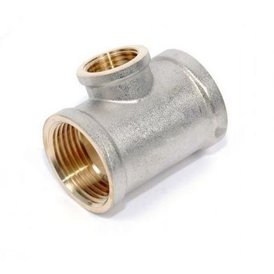 Тройник латунный переходной с внутренней резьбой никелированный Tim
