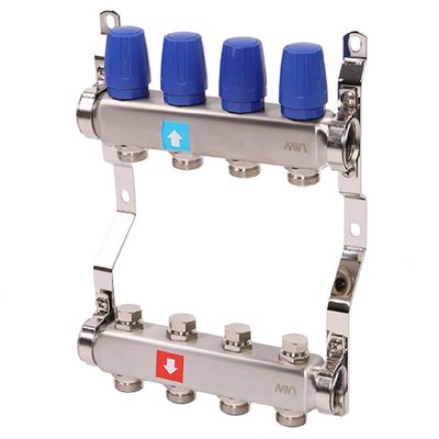 Коллекторная группа для отопления MVI на 4 выхода из нержавеющей стали MS.404.06
