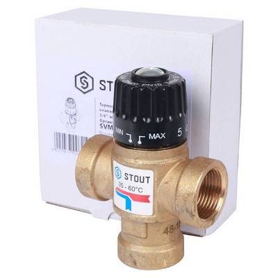 Клапан термостатический 35-60 °С KVs=1,6 м³/час с боковым смешением 3/4" ВР Stout SVM-0110-166020