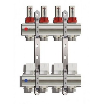 Коллекторная группа для тёплого пола Tim на 4 выхода латунная с расходомерами KD004