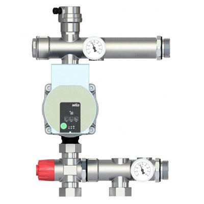 Смесительный узел для тёплого пола 22-60 °С (с насосом) с частотным регулированием, латунь никелированная Elsen EMG02.02