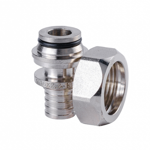 Переходник с НАКИДНОЙ ГАЙКОЙ Ø16х3/4" под евроконус для труб из сшитого полиэтилена Латунь никелерованная MVI SF.629.0405