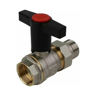 Кран шаровой с американкой 1/2" ручка пластиковая удлинённая, никелированный Elsen T-shape EV12.6202