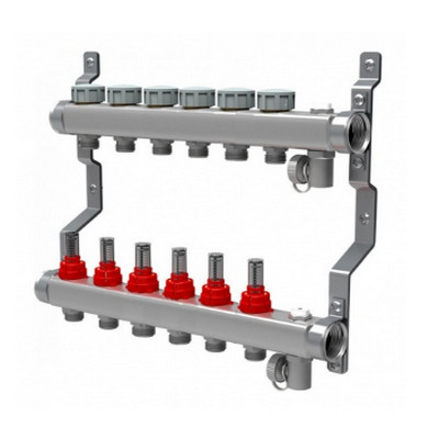 Группа коллекторная для тёплого пола Royal Thermo на 6 выходов с расходометрами RTE 52.106