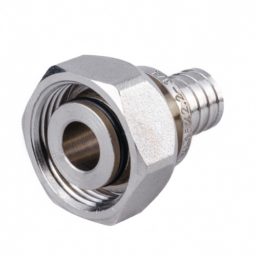 Переходник с НАКИДНОЙ ГАЙКОЙ Ø16х3/4" под евроконус для труб из сшитого полиэтилена Латунь никелерованная MVI SF.629.0405