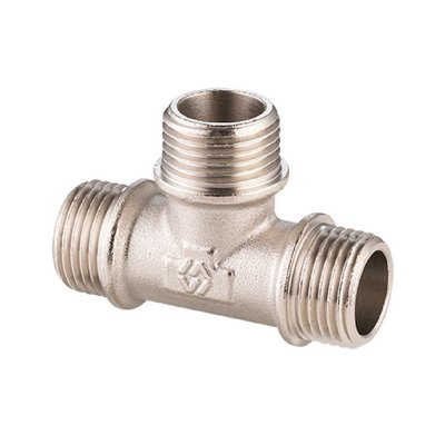 Тройник латунный наружная/наружная/наружная резьба никелированный MVI