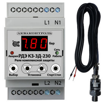 Реле защиты электронное РДЭ-КЗ-3Д-230-1-3 1,5 кВт-2% НАР 1/4" по давлению на DIN рейку Extra Акваконтроль 4301322300