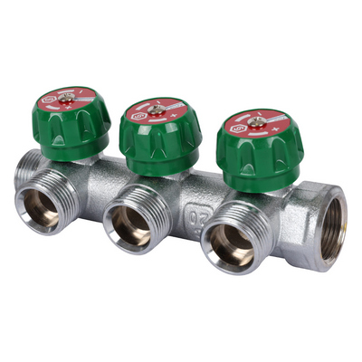 Коллектор Stout 3/4"х3/4" ЕК с регулирующими вентилями, Хром