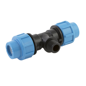 Тройник обжимной пластиковый для труб ПНД с наружной резьбой Джилекс