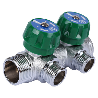 Коллектор Stout 3/4"х1/2" с регулирующими вентилями и плоским уплотнением, Хром
