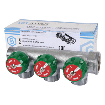 Коллектор Stout 3/4"х3/4" ЕК с регулирующими вентилями, Хром