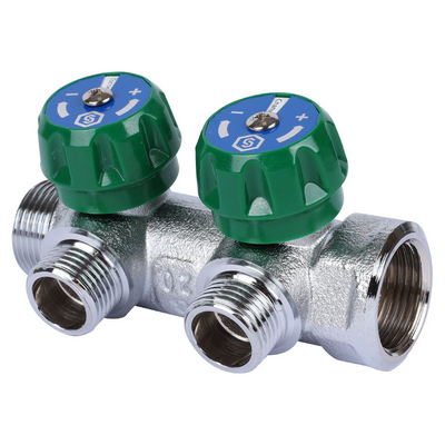 Коллектор Stout 3/4"х1/2" с регулирующими вентилями и плоским уплотнением, Хром