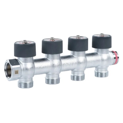 Коллектор Рехау 3/4"х3/4" ЕК с регулирующими вентилями, Никель