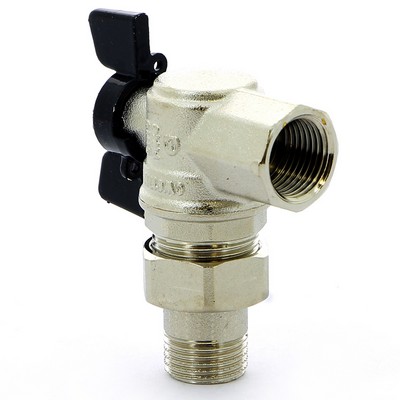 Кран шаровой латунный с американкой угловой, ручка-бабочка, усиленный, никель Bugatti Oregon