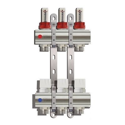 Коллекторная группа для тёплого пола Tim на 3 выхода латунная с расходомерами KD003
