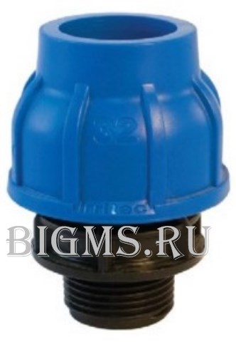 Соединение обжимное НР Ø32х3/4" пластиковое для труб ПНД с НАРУЖНОЙ резьбой Политэк 53003234