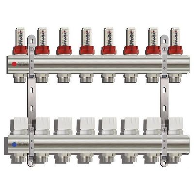 Коллекторная группа для тёплого пола Tim на 8 выходов латунная с расходомерами KD008