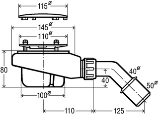 Сифон для душевого поддона D=90 мм 11/2"х40/50 со съемным гидрозатвором, пластик Viega 575601