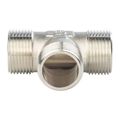 Тройник латунный наружная резьба никелированный Stout