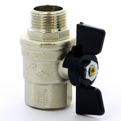 Кран шаровой латунный вн-НАР резьба, ручка-бабочка, усиленный, никель Bugatti Oregon