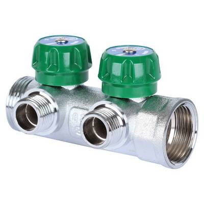 Коллектор Stout 1"х1/2" с регулирующими вентилями и плоским уплотнением, Хром