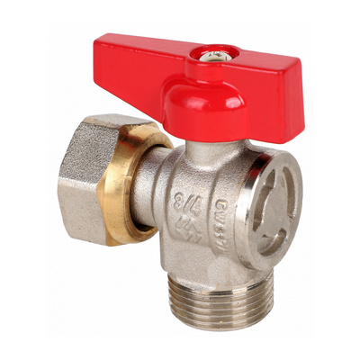 Кран шаровой латунный НАР резьба-вн.НГ угловой, ручка-флажок, никель MVI Premium