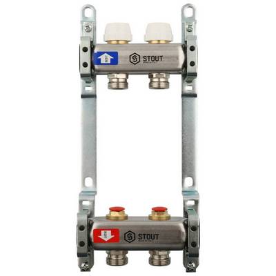 Коллекторная группа для отопления Stout на 2 выхода из нержавеющей стали SMS-0922-000002