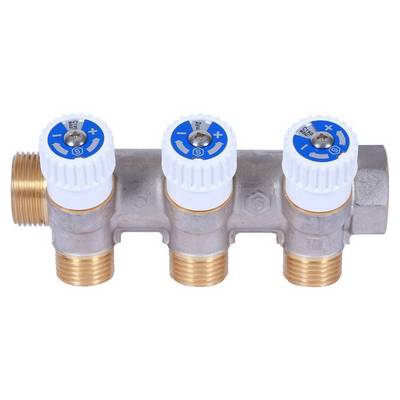 Коллектор Stout 1"х1/2" с запорными вентилями и плоским уплотнением, Никель