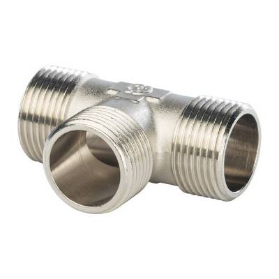 Тройник латунный наружная резьба никелированный Stout