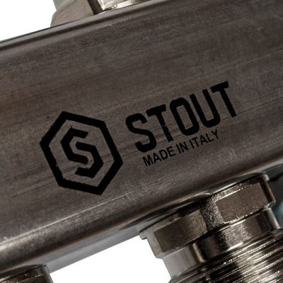 Коллекторная группа (болванка) для отопления Stout на 8 выходов из нержавеющей стали SMS-0923-000008