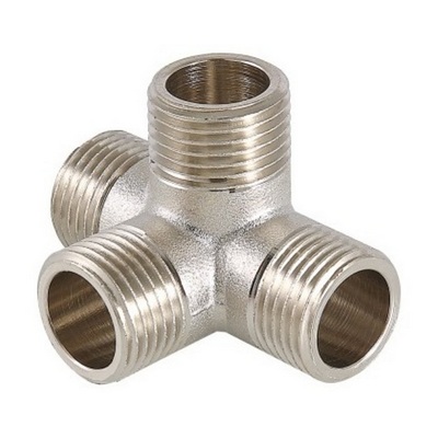 Крестовина латунная НАРУЖНАЯ резьба НН 1/2" двухплоскостная никелированная Valtec VTr.661.N.0004