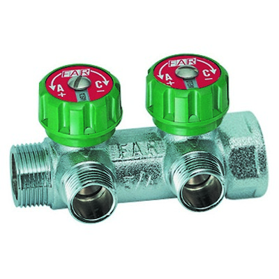 Коллектор FAR 3/4"-М24х19 (метрическая резьба) с регулирующими вентилями, Хром