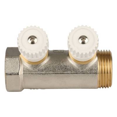 Коллектор Stout 1"х3/4" ЕК с запорными вентилями, Никель