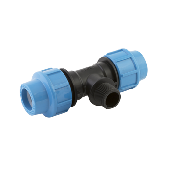 Тройник обжимной пластиковый для труб ПНД с наружной резьбой Джилекс