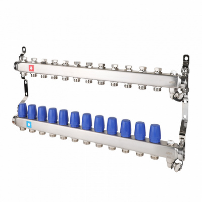 Коллекторная группа для отопления MVI на 12 выходов из нержавеющей стали MS.612.06