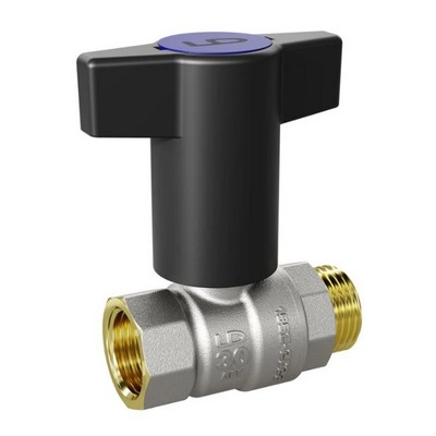 Кран шаровой латунный вн-НАР резьба 3/4", Т-рукоятка синяя + красная, никель LD Pride LD47.342.20RB