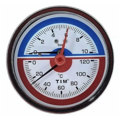 Термоманометр осевой Tim Y-80T 1/2" ДК80мм (0-120С)