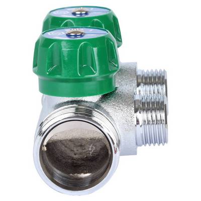 Коллектор Stout 1"х1/2" с регулирующими вентилями и плоским уплотнением, Хром