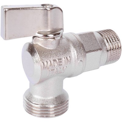 Кран шаровой для с/т приборов латунный угловой НАР-НАР резьба, ручка-флажок, никель Stout