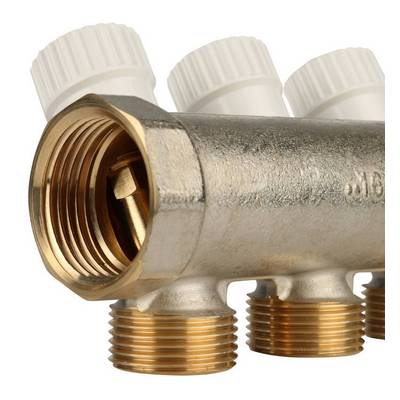 Коллектор Stout 1"х3/4" ЕК с запорными вентилями, Никель